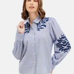 Kazo Blue Embroidered Shirt-image-13