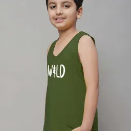 Friskers Kids Olive & White Cotton Printed Vest image 3