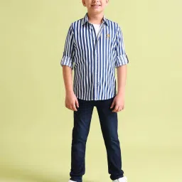 U.S. Polo Assn. Kids Blue & White Striped Full Sleeves Shirt image 1