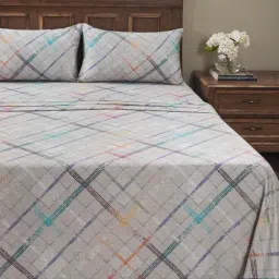 Maspar Rhombus Grey Cotton Geometric 200 TC Double Flat Bedsheet with 2 Pillow Cases image 2