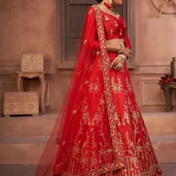 Atsevam Red Embroidered Semi-Stitched Lehenga Choli Set With Dupatta image 3