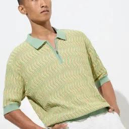 nuon men Nuon by Westside Green Knitted Relaxed-Fit Cotton Polo T-Shirt-picture-26