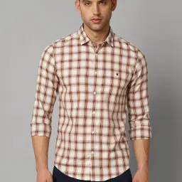 Louis Philippe White Cotton Slim Fit Checks Shirt image 1