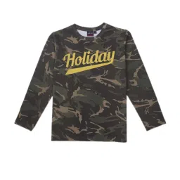 Gini & Jony Boys Green & Yellow Camouflage Full Sleeves T-Shirt image 1