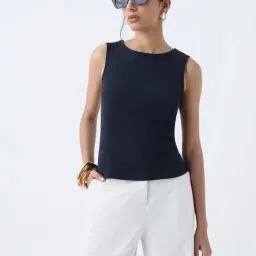 Wardrobe by Westside Black Solid Cotton-Blend T-Shirt image 3