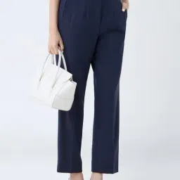 Wardrobe by Westside Navy Solid High-Rise Trousers-image-3
