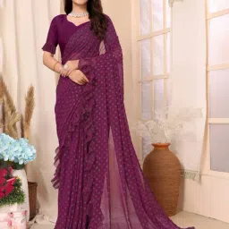 FABMORA Purple Printed Saree With Unstitched Blouse-picture-42