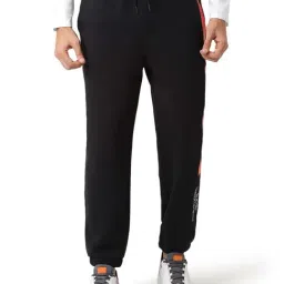 Calvin Klein Jeans Black & Coral Orange Cotton Regular Fit Logo Printed Joggers-image-53