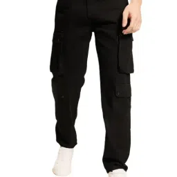 BENE KLEED Black Cotton Relaxed Fit Solid Cargo Jeans-picture-18