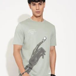 Sf Jeans By Pantaloons Sage Green Slim Fit Printed T-Shirt-picture-48