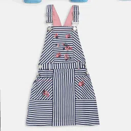 Blue Giraffe Kids White & Navy Cotton Embroidered Dungaree image 1