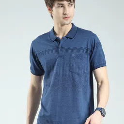 Monte Carlo Blue Regular Fit Self Design T-Shirt image 1