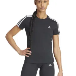 ADIDAS Black Cotton Plain Sports T-Shirt-image-72
