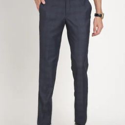 Turtle Navy Blue Rayon Slim Fit Chequered Trousers-picture-29