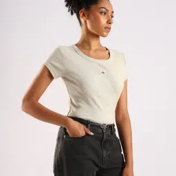 Calvin Klein Jeans Beige Cotton Regular Fit T-Shirt image 4