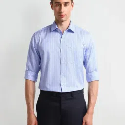 Arrow Blue Cotton Regular Fit Striped Shirt-picture-38