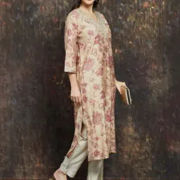 Melange By Lifestyle Beige Regular Fit Floral Print Kurta image 4