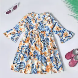 Bella Moda Kids Blue Printed Full Sleeves Fit & Flare Dress-picture-27