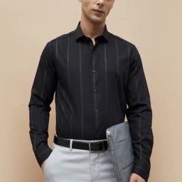 Code By Lifestyle Black Slim Fit Striped Shirt-picture-32