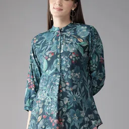 Cayman Floral Print Mandarin Collar A-Line Top image 1