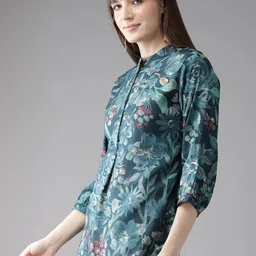 Cayman Floral Print Mandarin Collar A-Line Top image 3