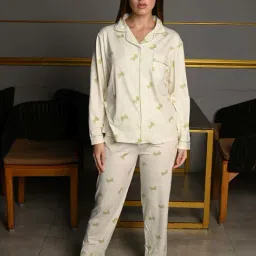 Odette Off White Printed Night Suit Set-image-11