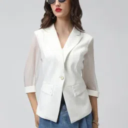 SHOWOFFFF Off White Viscose Solid Blazer-picture-22
