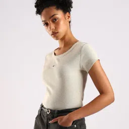 Calvin Klein Jeans Beige Cotton Regular Fit T-Shirt image 3