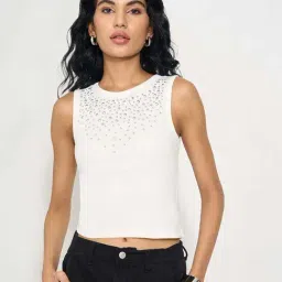 People By Pantaloons Off White Regular Fit Embellished Top-picture-40