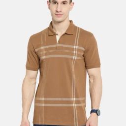 Octave Brown Cotton Regular Fit Striped Polo T-Shirt-picture-31