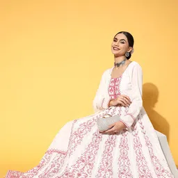 PANIT Women White Ethnic Motifs Swirling Volume Dress image 1