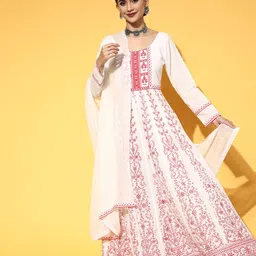 PANIT Women White Ethnic Motifs Swirling Volume Dress image 3