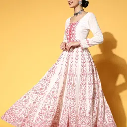 PANIT Women White Ethnic Motifs Swirling Volume Dress image 4