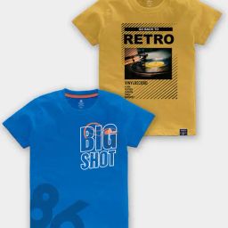 Codez Kids Royal Blue & Yellow Printed T-Shirt (Pack Of 2)-picture-38