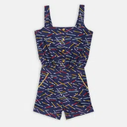 Blue Giraffe Kids Navy Cotton Printed Jumpsuits image 2