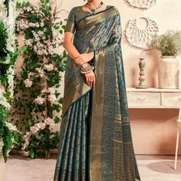 Satrani Rama Blue Silk Woven Saree With Unstitched Blouse-picture-11