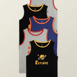 XY Life Kids Multicolor Cotton Relaxed Fit Vests (Pack of 5) image 1