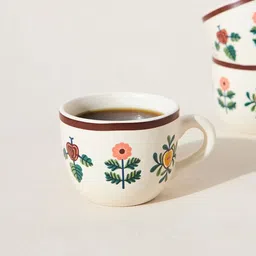 Chumbak White & Green Floral Printed Ceramic Glossy Cups 180 ml-picture-41