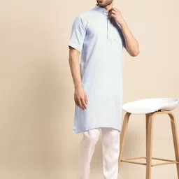 RAJUBHAI HARGOVINDAS Men Blue Pastels Kurta image 3