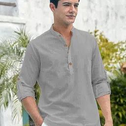 APEKTRA Mandarin Collar Roll-Up Sleeves Kurta-image-14