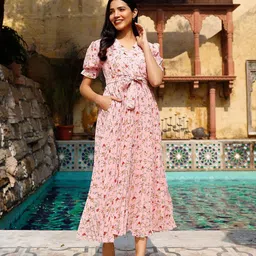 NOUN Floral Print Georgette Maxi Midi Dress-picture-29