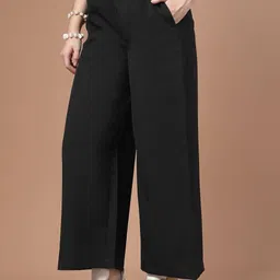 Style Quotient Women Textured Relaxed Straight Leg Loose Fit High-Rise Non Iron Trouser image 4