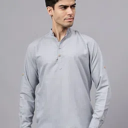 Yansh Creation Men Band Collar Roll-Up Sleeves Straight Kurta-picture-41