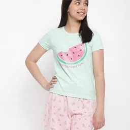 Lil Tomatoes Half Sleeves Watermelon Printed Night Suit - Green-image-62