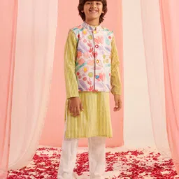 Pspeaches Full Sleeves Striped Kurta Pyjama Set - Yellow image 1