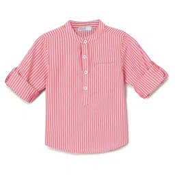 Milou Cotton Full Sleeves Striped Shirt - Red-image-2