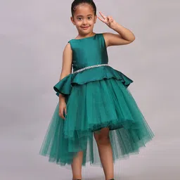 Toy Balloon Kids Net Sleeveless Beads Embellished High Low Dress - Green-picture-18