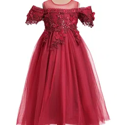 mark & mia Mark & MiaCold Shoulder Sleeves Floral Embroidered Party Gown with Applique - Maroon-picture-18