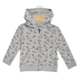 The Mom Store Cotton Full Sleeves Dinosaur Printed Hooded Jacket - Grey-image-82