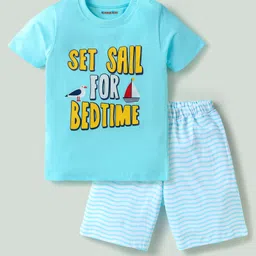 Kookie Kids Cotton Jersey Knit Half Sleeves Shorts Night Suit With Nautical Theme Print - Light Blue-image-43